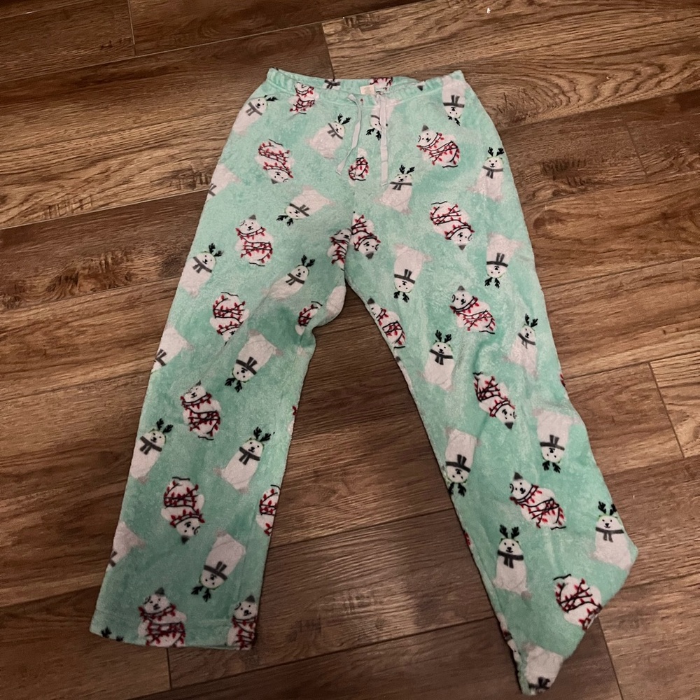 Ada Kids Pajama Bottoms with Snowman and Penguin Print - Mint and Red